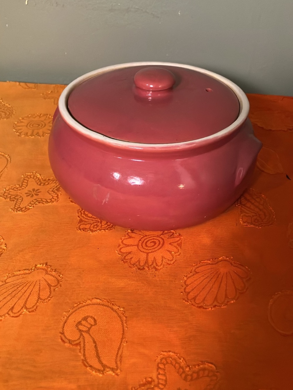 Early Deep Rose UHL Pottery Covered Casserole Serving Dish Stoneware